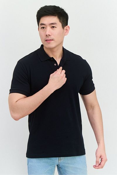 French Connection Men Regular Fit Textured Short Sleeves Polo Shirt, Navy
