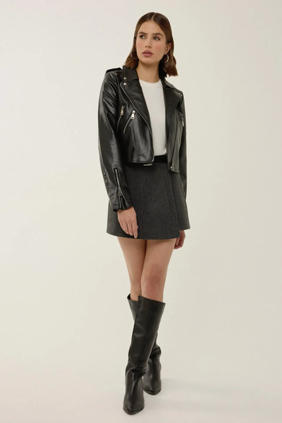 Hiccup Yüksek Bel Dokuma Mini Şort Etek