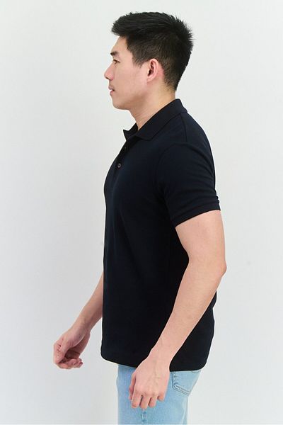 French Connection Men Regular Fit Textured Short Sleeves Polo Shirt, Navy