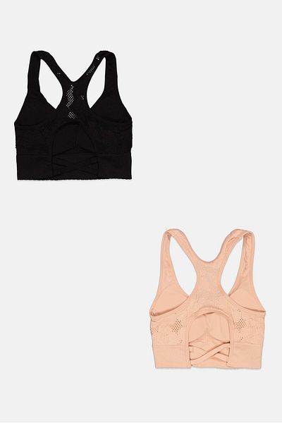 Capezio Women 2 Pieces Lightly Padded Textured Bralette, Black