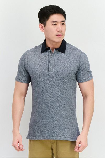 French Connection Men Regular Fit Short Sleeve Textured Polo Shirts, Charcoal