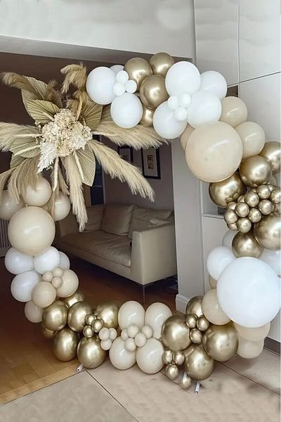 BeySüS Balloon Chain Set 67 Pieces Soft Colors Gold Chrome Sea Sand Matte White Chain and Balloon Tape