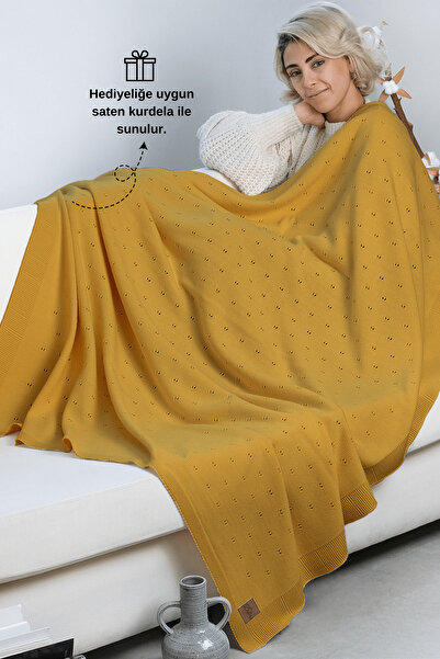 DALİSA Lightweight Breathable Knitted Tv Blanket - Seat Cover, Openwork Pattern