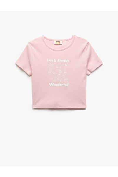 Koton Tricou crop cu mânecă scurtă, cu imprimeu din bumbac