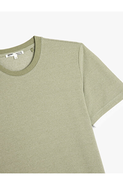 Koton Crew Neck Contrast Detail Regular Fit Cotton Blend Short Sleeve Basic T-Shirt