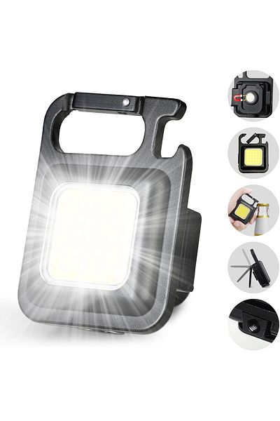 AWH LED Mini COB Flashlight, 1000 Lumens, USB Rechargeable, 3 Modes, Folding Bracket, Keychain