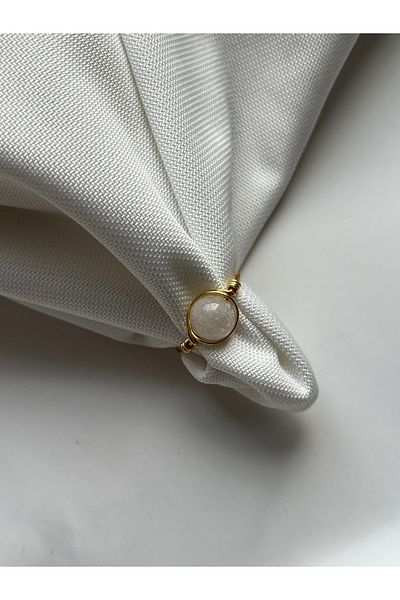 PelvedDesign 8mm Moon Stone Gold Adjustable Wire Ring Handmade