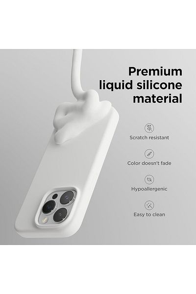 AWH Soft Silicone Case for iPhone 16 Pro/16 Pro Max, Liquid Silicone, Microfiber Lining (White)