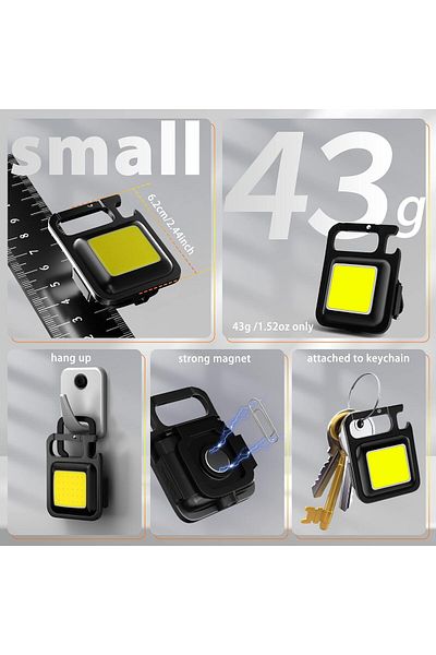 AWH COB Keychain Flashlight, 800LM Mini Work Light, Stocking Stuffer for Men, Emergency Light