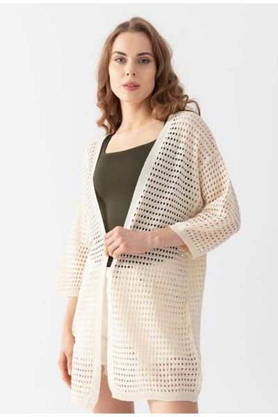 Irmak Kerekli Cardigan lung de tricotaj perforat bej pentru femei 91136