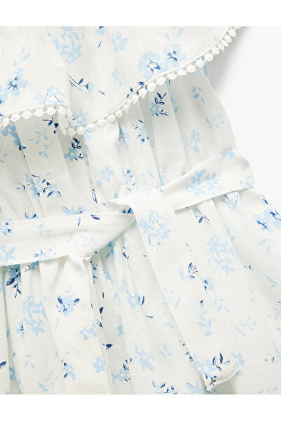 Koton Rüschenbesetztes, schulterfreies, ärmelloses Blumenkleid mit Schärpendetail