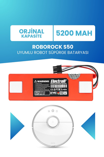 ELECTROLL Roborock S50 Uyumlu Batarya (ORJİNAL KAPASİTE) 5200mah Pil Kutulu R...