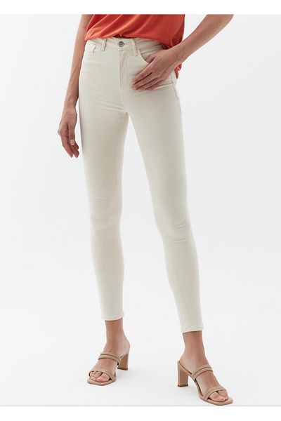 Pelin Κρεμ χρώματος Skinny Skinny Jean - Stone Detailed Full Lycra