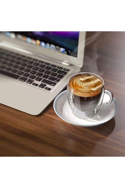 STOREMAX Ntwork Double Walled Borosilicate Glass |   Thermal Insulated Coffee Tea Glass (2, 250 ml) Art 10
