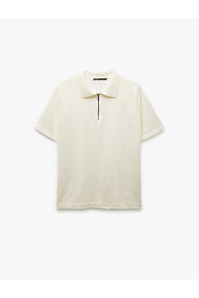 Koton Yarım Fermuarlı Viskon Karışımlı Basic Kısa Kollu Triko Tişört