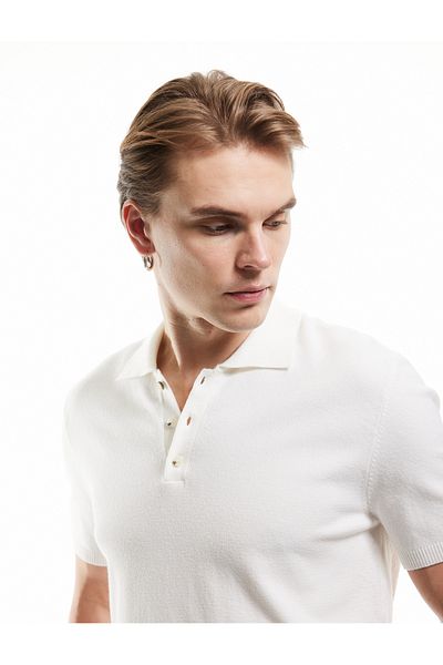 Koton Buttoned Polo Neck Viscose Blended Short Sleeve Knitwear Sweater