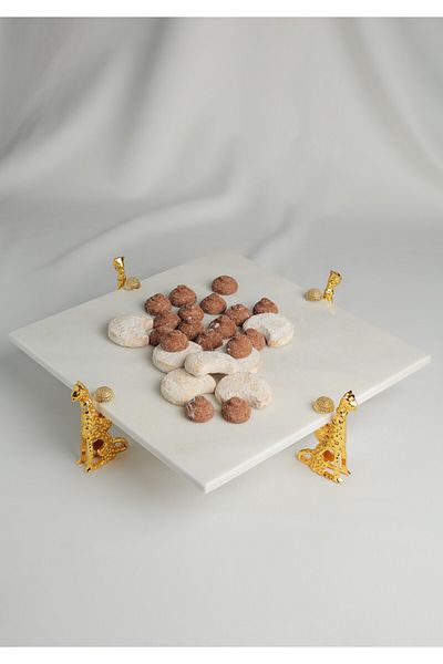MERALP Marble Square Presenter, Special Metal Leg, Cake Presenter, Serving Plate 30*30 cm