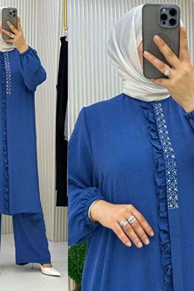 ALYA Costum cu volane, pantaloni, tunică, elegantă și confortabilă, combinație de hijab