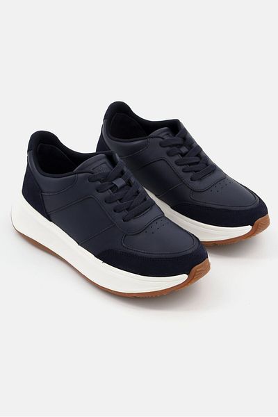 Fitflop Women Flatform Lace Up Casual Sneaker, Navy Blue/white