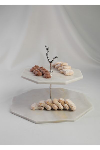 MERALP 2-Piece Silver Marble Cake Presentation - Presentation and Layered Cookie Holder, Metal Profile Handle