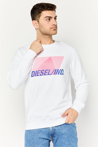 Diesel Men Crew Neck Graphic Print Long Sleeves Sweatshirt, White Combo