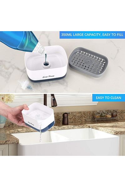 AWH Kitchen Dish Soap Dispenser with Sponge Holder, 2-in-1 Countertop Soap Pump - 12.5 Oz