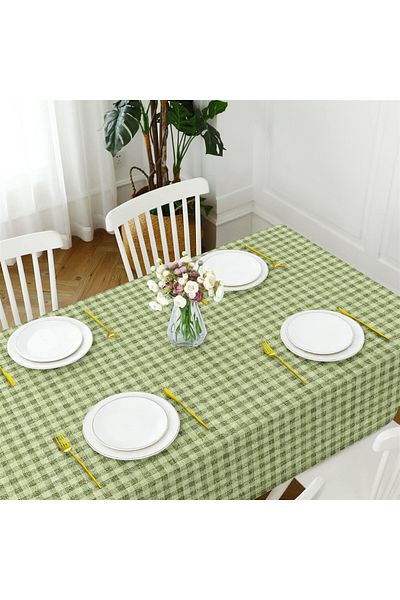 Evim Green Plaid Canvas Tablecloth - Liquid Proof and Stain Resistant