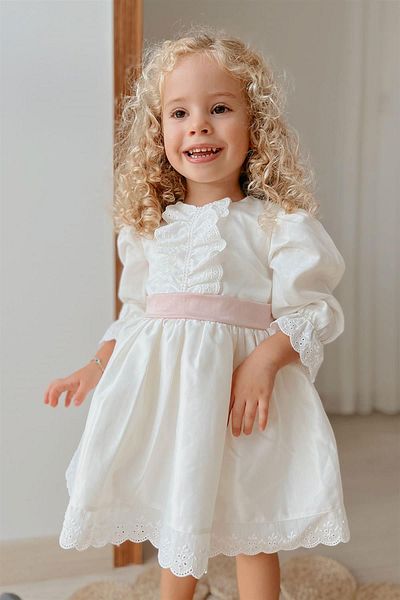 Le Mabelle Vintage Ecru Girl's Dress - Pearl, Front Joana