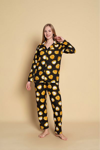 Yerli Garfield Printed Women's Pajamas Set - Front Button