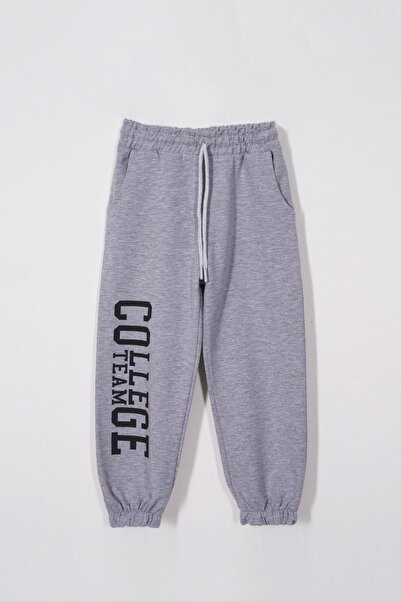 zepkids Team College Baskılı Gri Renk Erkek Çocuk Eşofman Tek Alt