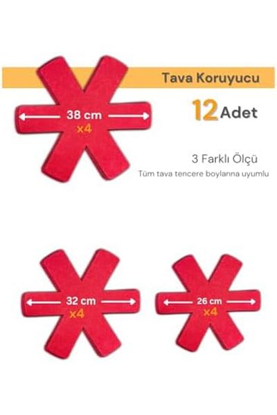 STOREMAX Svticaret Set of 12 Pots and Pans Protector Borcam Anti-Scratch Felt Organizer Red Mhm 105351