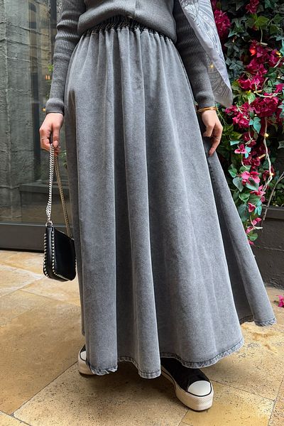 InStyle Fusta de blugi gri cu talie elastica