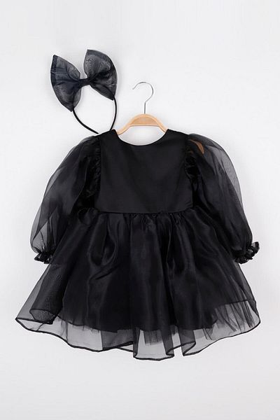 Le Mabelle Schwarzes, langärmliges Organza-Partykleid für Mädchen – Salbei