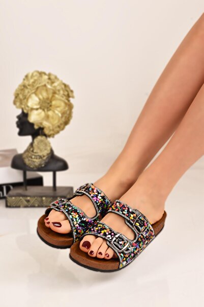 MODAONN Жіночі тапочки з ортопедичною підошвою з натуральним камінням, з двома ремінцями та застібкою, зручні для щоденного носіння