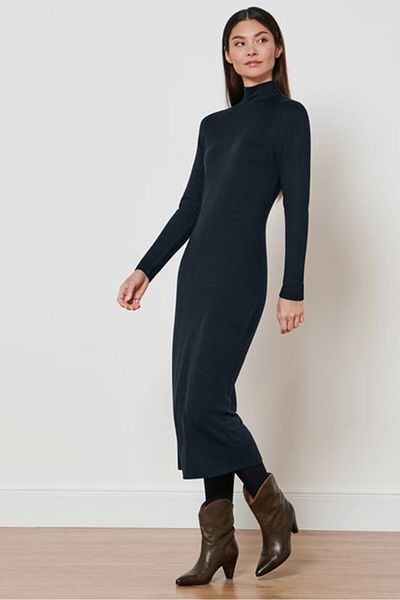 Tchibo Women Ribbed Mock Neck Sweater Dress, Navy