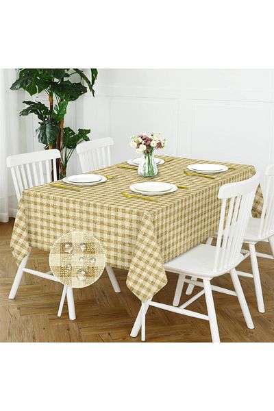 Evim Yellow Plaid Canvas Tablecloth - Liquid Proof and Stain Resistant