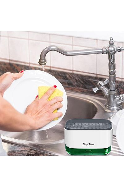 AWH 2-in-1 Soap Dispenser with Sponge Holder, Dish Soap Pump for Kitchen Countertop - 12 Oz