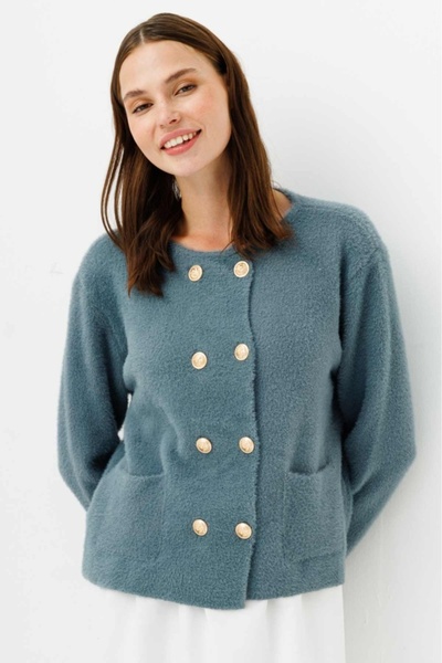 Venoura Angora Cardigan with Gold Button Detail