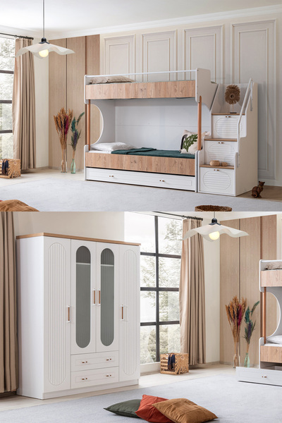 Setay Ranza, Vita Bohem Genç Odası Takımı Yavrulu Ceviz Ranza + Dört Kapaklı Dolap