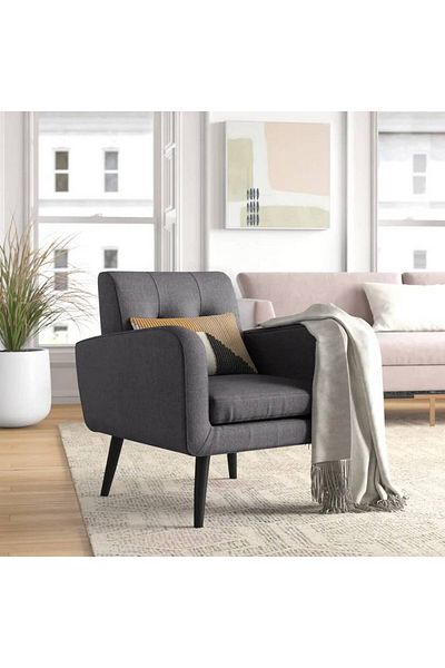 soufa dibaj Arm Chair|MDF swedish wood and Linen - Grey - 90×80×90 cm