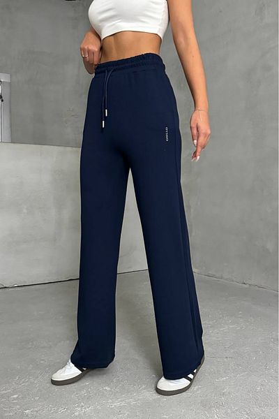 Neşeli Butik Pantaloni de trening pentru femei, albastru bleumarin, cu picioare largi - NBG066