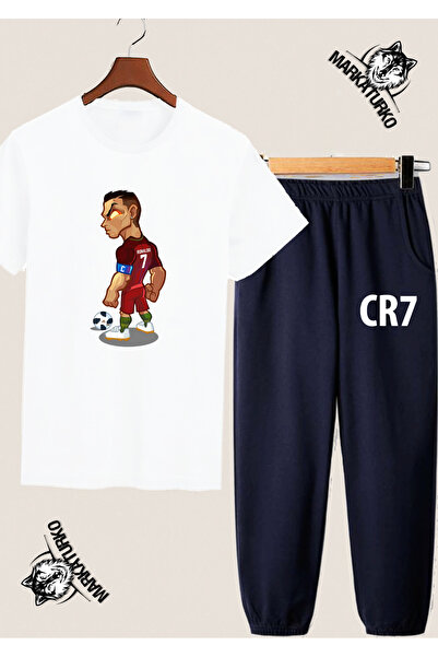 MarkaTurko RONALDO Спеціальний дизайн з принтом Білий та темно-синій літній комплект спортивного костюма - 2025-804