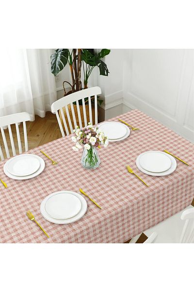 Evim Pink Plaid Canvas Tablecloth - Liquid Proof and Stain Resistant