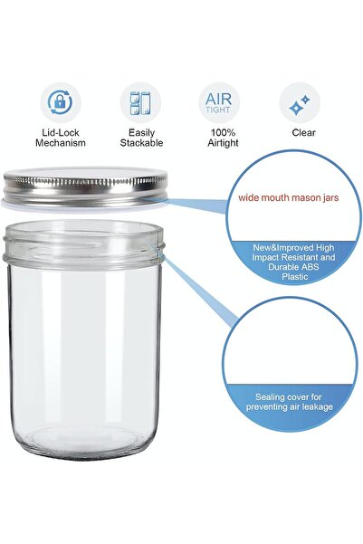 Home Zone [12 Pack] 8oz Wide Mouth Glass Canning Jars With Metal Airtight Lids for Pickling Overnight Oats Jam