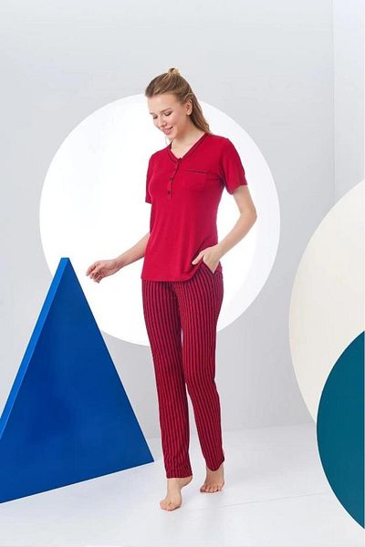 Pjs Pijama Pjs 24157 Set de pijamale cu mânecă scurtă cu plăcuță în dungi pentru femei