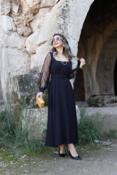 bytugcekaya Φόρεμα με μαύρα μανίκια Organza Cupped Belt