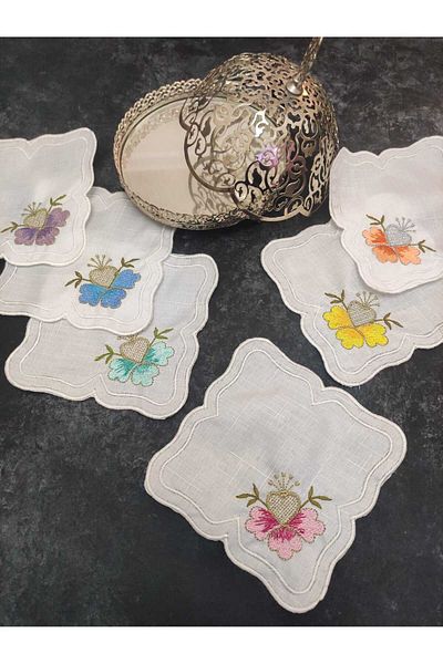 Çt Çeyizci Tekstil Presentation Napkin, Cocktail Napkin, Coffee Side Presentation Holder, Cup Pad 6 Pieces Presentation Napkin