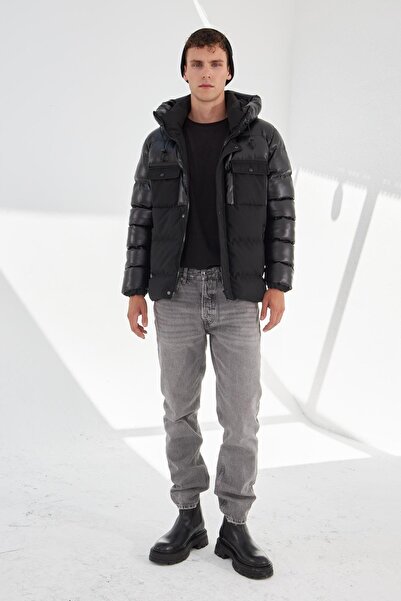 Delpino Ανδρικό δερμάτινο παλτό με κουκούλα σε λεπτή εφαρμογή