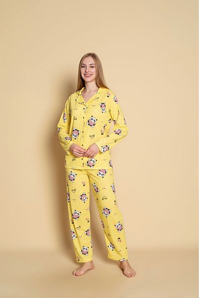 Yerli Panda Printed Women's Pajama Set - Front Button