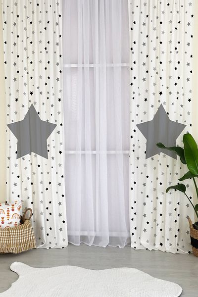 Lolla Star Figured White Background Curtain 54